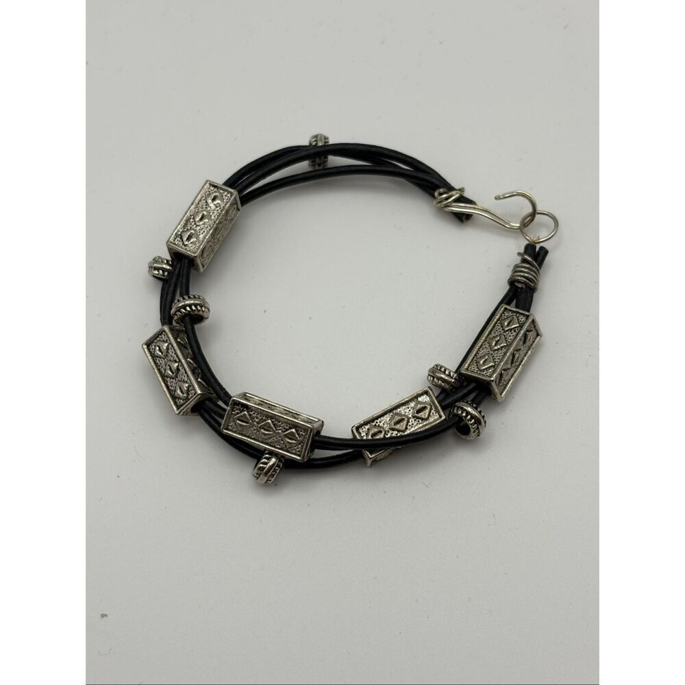 Leather and Silver Bracelet, NEW, Multi-strand, 7.5”, Handmade, Artisan